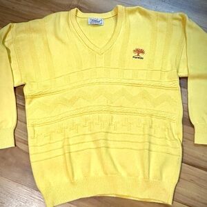 Titleist Vintage PGA Canary Yellow V-Neck Knit Sweater Made in Scotland